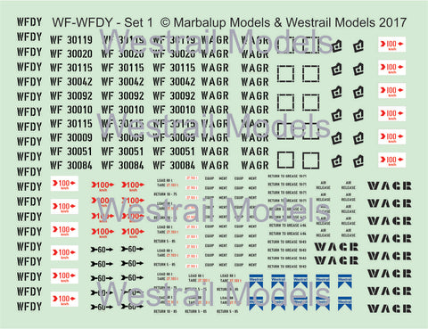 Set of 5 WF-WFDY -Decal Water Slide Transfers - (Set 1) - HO scale