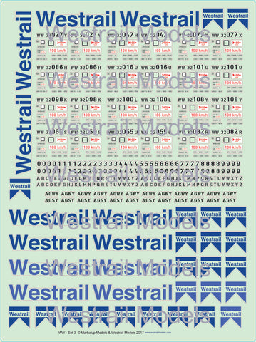 WW Wheat Hopper Wagon Decals with Westrail Logo Set 3 - HO Scale