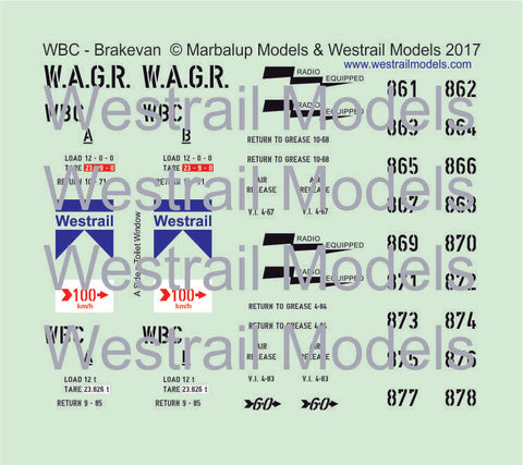 WBC Brakevan - Decal Water Slide Transfers - HO Scale