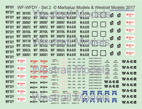 Set of 5 WF-WFDY -Decal Water Slide Transfers - (Set 2) - HO scale