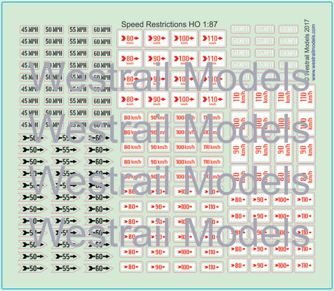 Speed Restrictions - Decal Water Slide Transfers - (Set 1) - HO scale